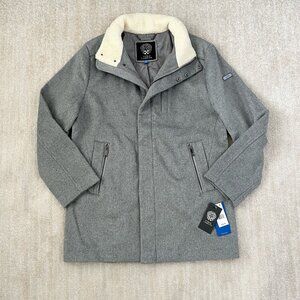 NWT Vince Camuto Faux Shearling Wool Blend Gray Pea Coat L